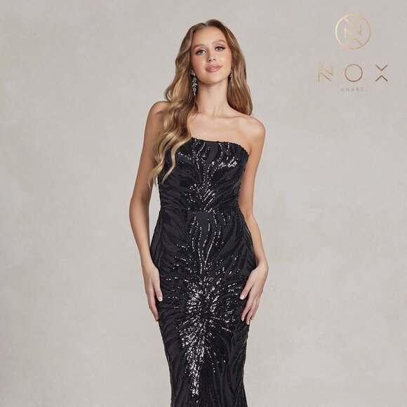 NEW LONG OFF ONE SHOULDER SLEEVELESS EMBROIDERED DRESS WITH ZIPPER BACK NX R1204